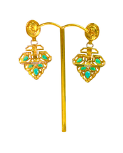 Art Deco Style Emerald and Diamond  Drop Earrings