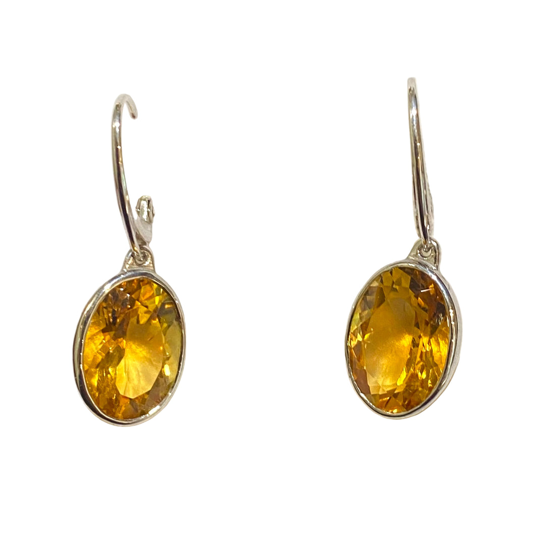 Sterling Silver Oval Citrine Drop Earrings – 14mm