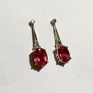 Rubellite Tourmaline and Diamond 9ct White Gold Earrings