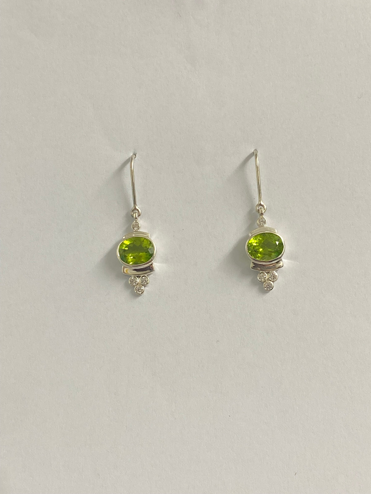Sterling Silver Peridot and CZ Drop Earrings