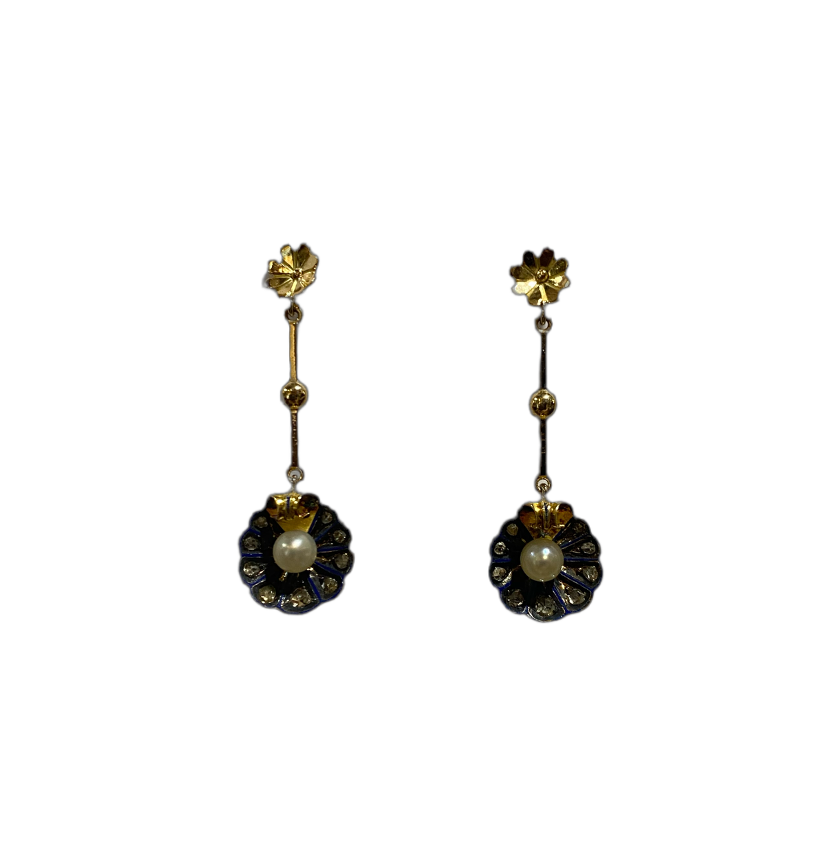 Antique 9ct Gold Old Cut Diamond and Pearl Earrings