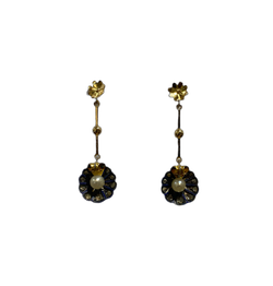 Antique 9ct Gold Old Cut Diamond and Pearl Earrings