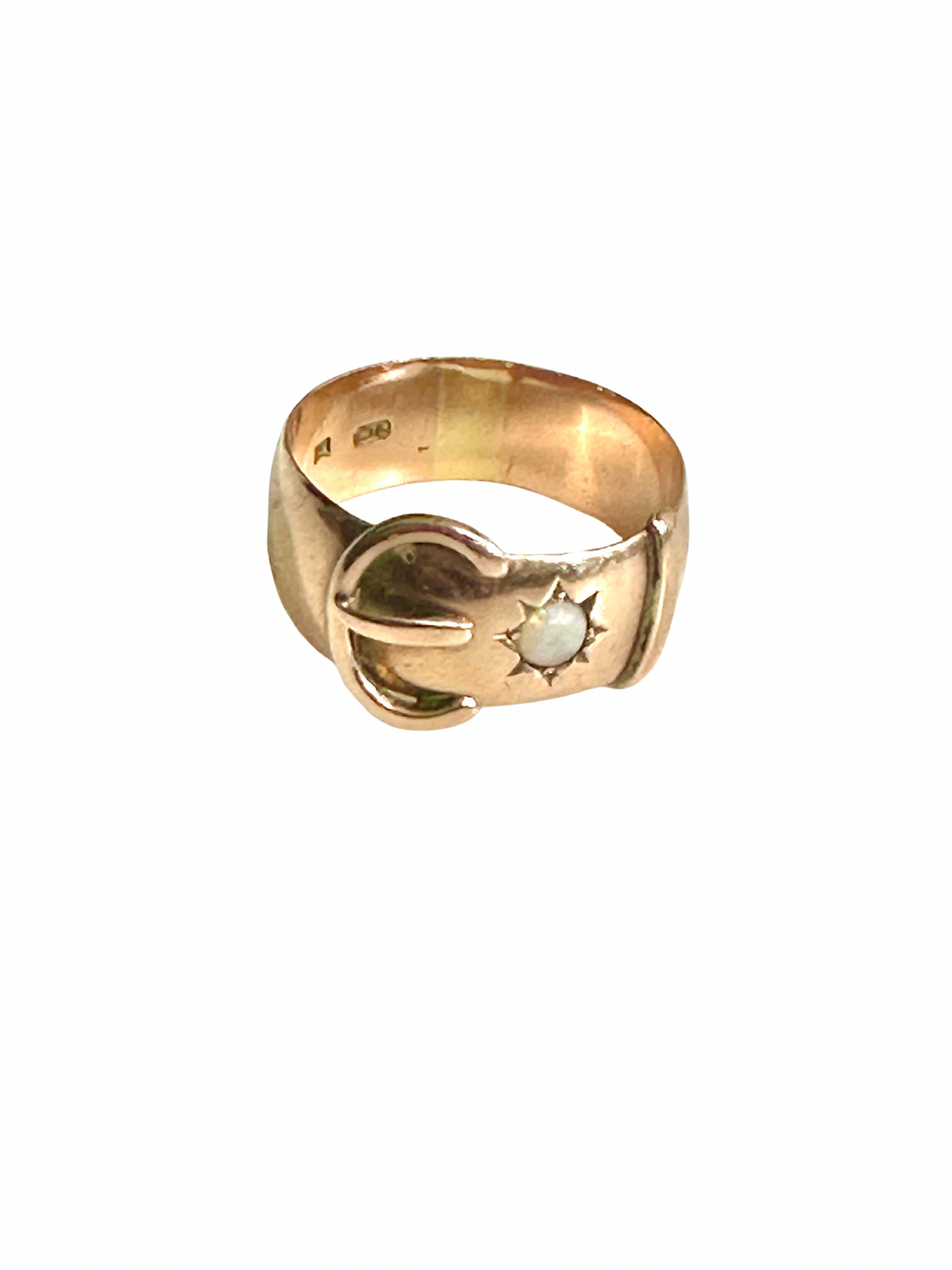 Antique 9ct Rose Gold Buckle Ring with Opal Cabochon