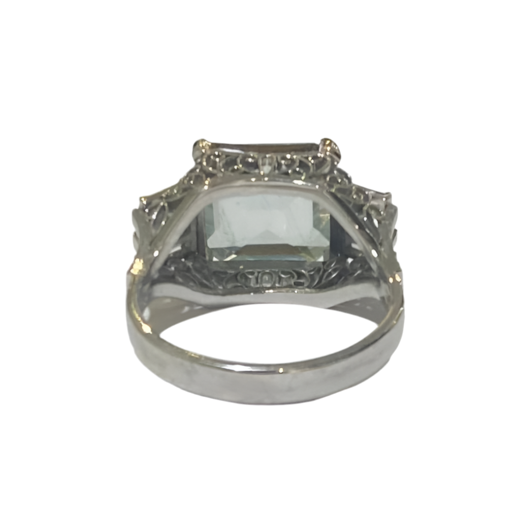 Platinum Aquamarine and Diamond Ring