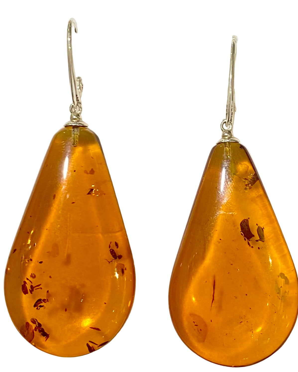 Large Pear-Shaped Sterling Silver Amber Drop Earrings – 60 x 25mm