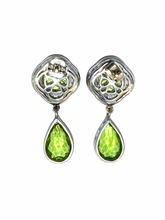 Sterling Silver Amethyst and Peridot Cluster Drop Earrings