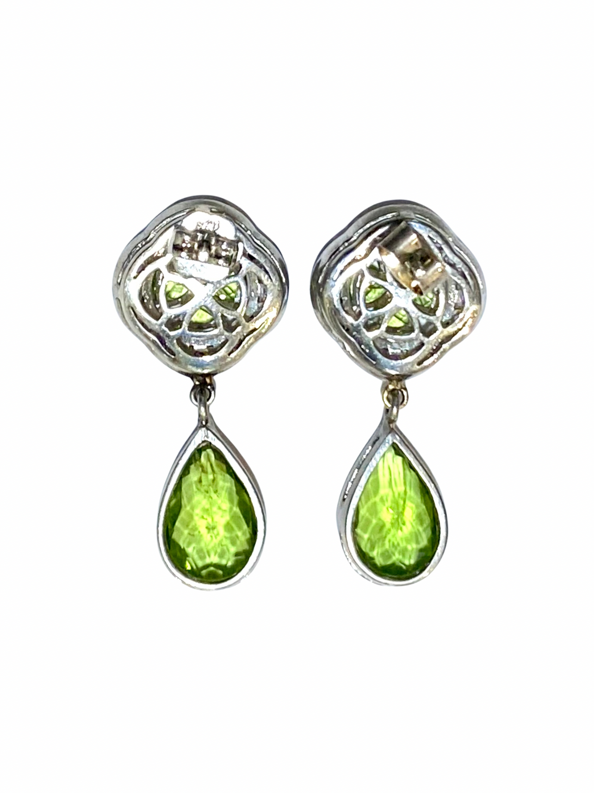 Sterling Silver Amethyst and Peridot Cluster Drop Earrings