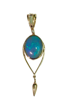 9ct Yellow Gold Solid Black Opal and Diamond Pendant