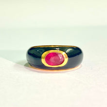 Sterling Silver Gold Plated Black Enamel Ruby Ring