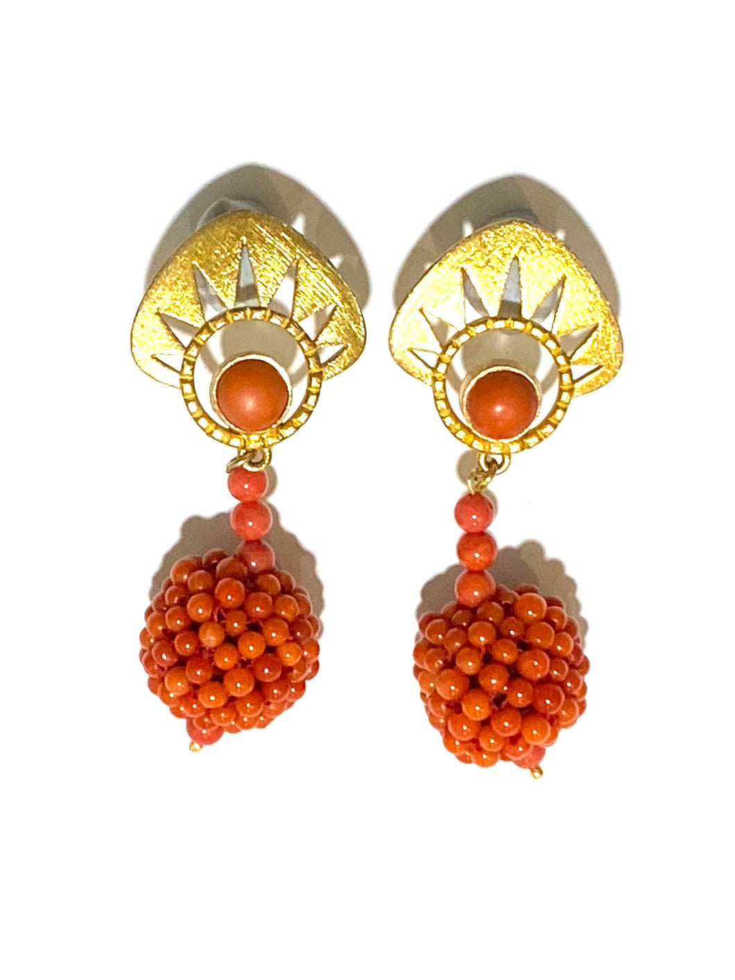 Woven Natural Momo Coral Silver Gold Plated Earrings