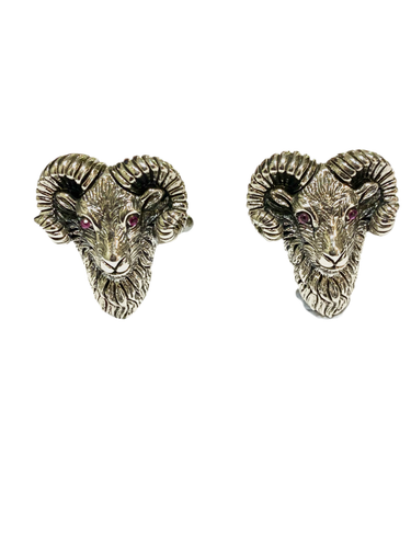 Sterling Silver Rams Head Cufflinks with Ruby