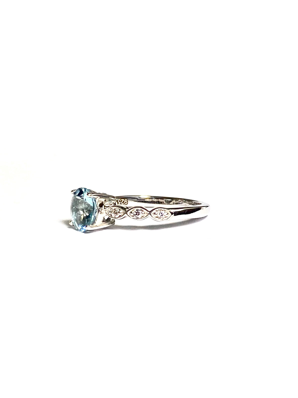 Aquamarine Ring in Sterling Silver with CZ