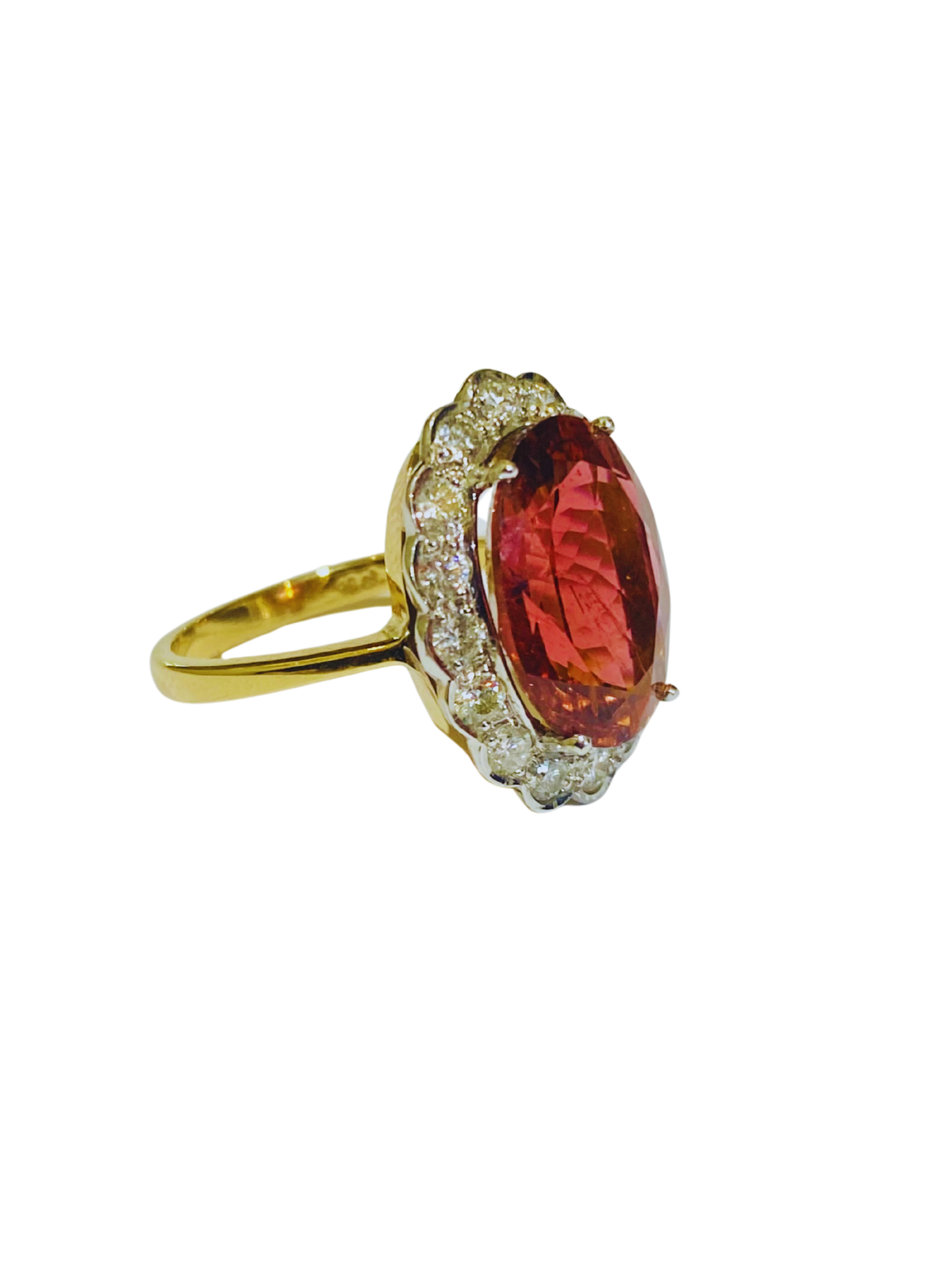 5.94ct Pink Tourmaline and Diamond 18ct Two Tone Gold Cocktail Ring