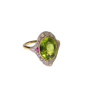 9ct Yellow Gold Diamond, Ruby and Peridot Ring