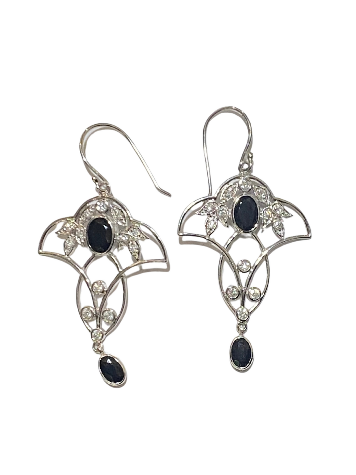 9ct White Gold Diamond and Sapphire Earings