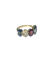 9ct Yellow Gold Diamond and Rainbow Tourmaline Ring