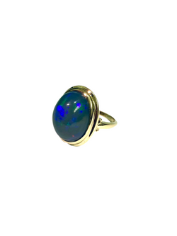 9ct Yellow Gold Solid Black Opal Ring
