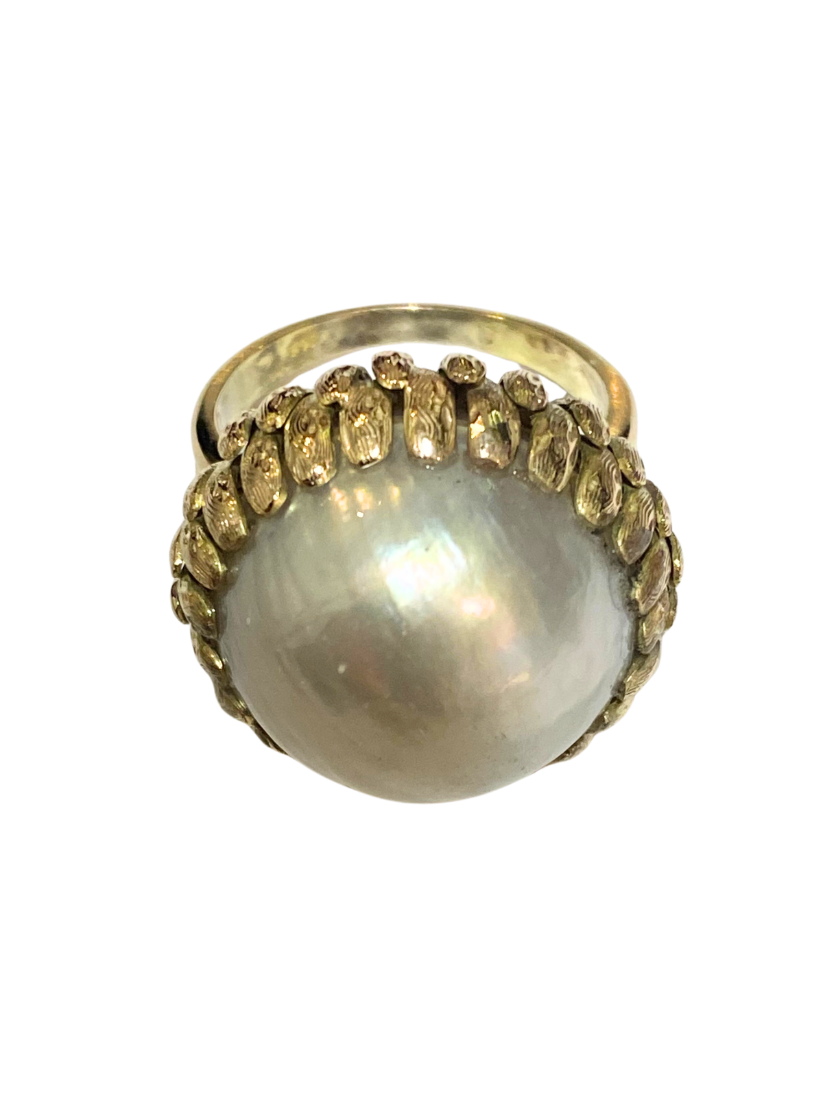 Unique Vintage 14ct Yellow Gold Mabe Pearl Cocktail Ring