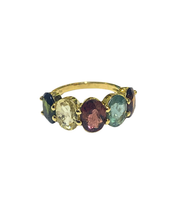 9ct Yellow Gold Diamond and Rainbow Tourmaline Ring