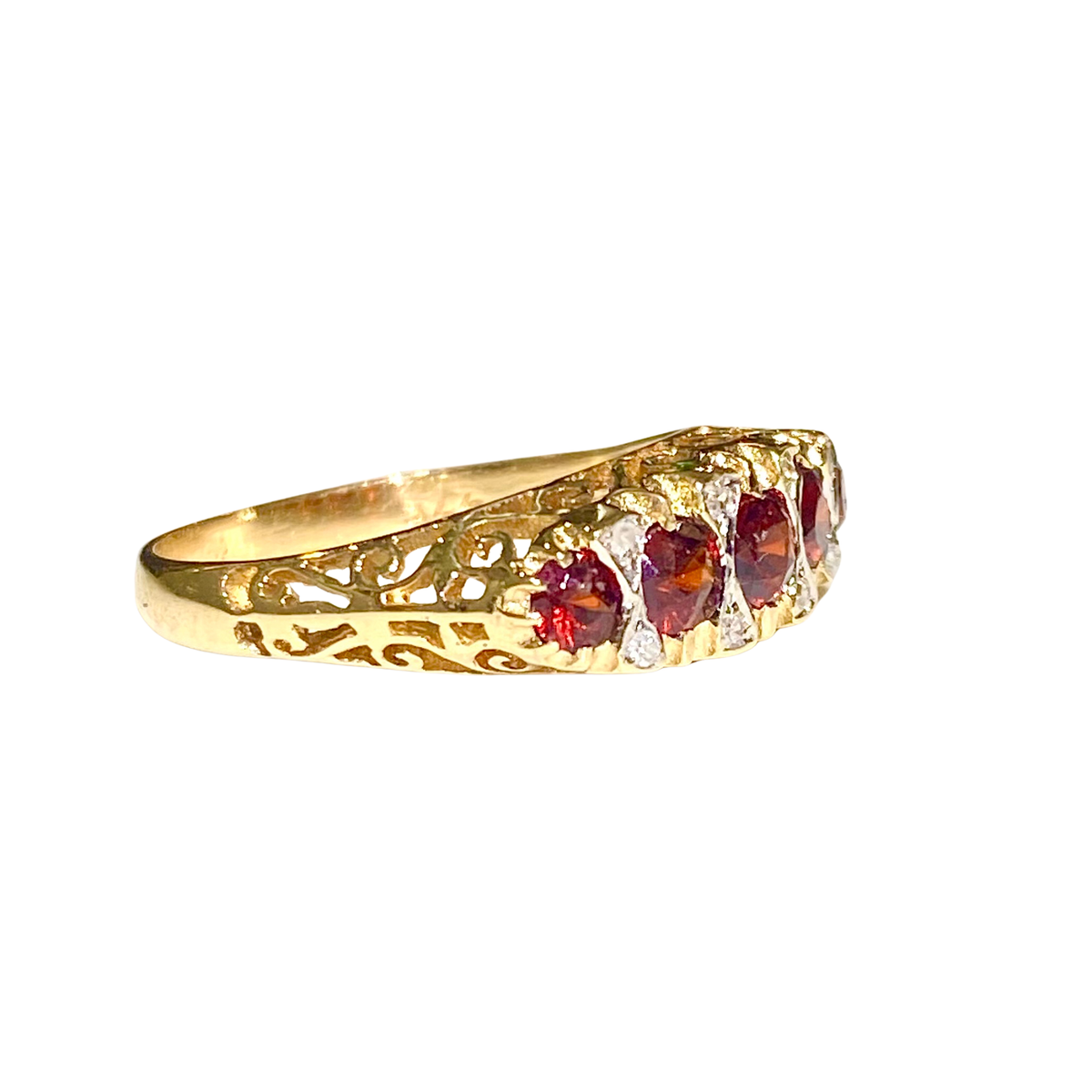 9ct Yellow Gold Garnet and Diamond Bridge Ring
