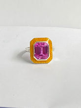 Sterling Silver Synthetic Pink Sapphire and Enamel Ring