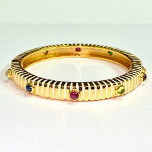 Sterling Silver Gold Plated Enamel Gemstone Hinged Bangle