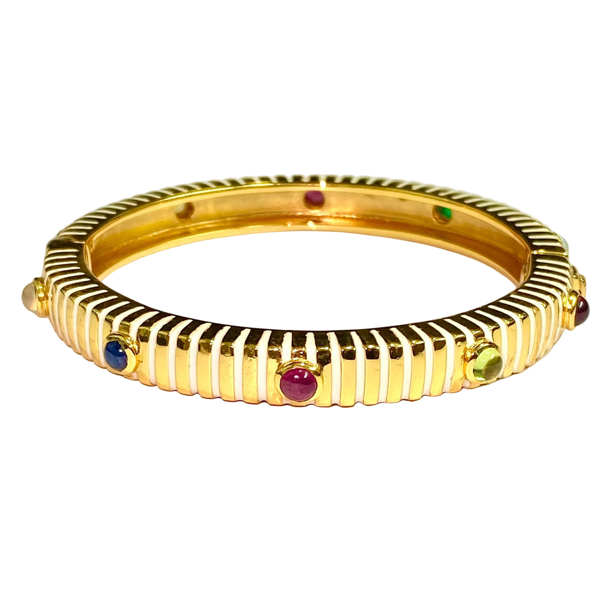 Sterling Silver Gold Plated Enamel Gemstone Hinged Bangle