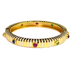 Sterling Silver Gold Plated Enamel Gemstone Hinged Bangle