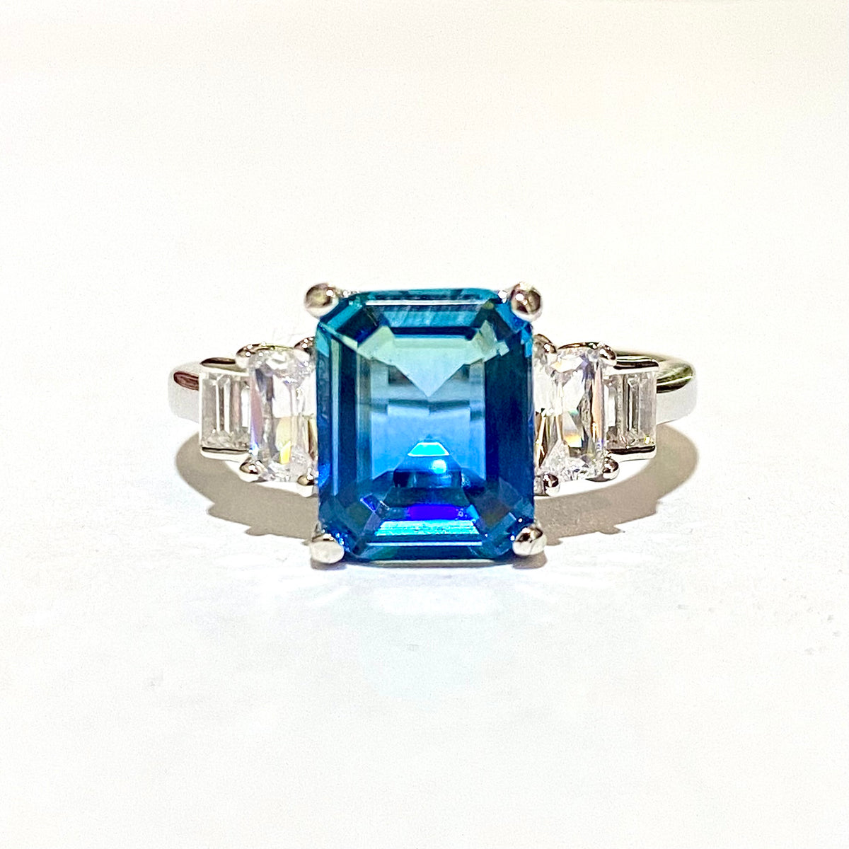 Sterling Silver Blue Bicolour Sunset CZ Ring