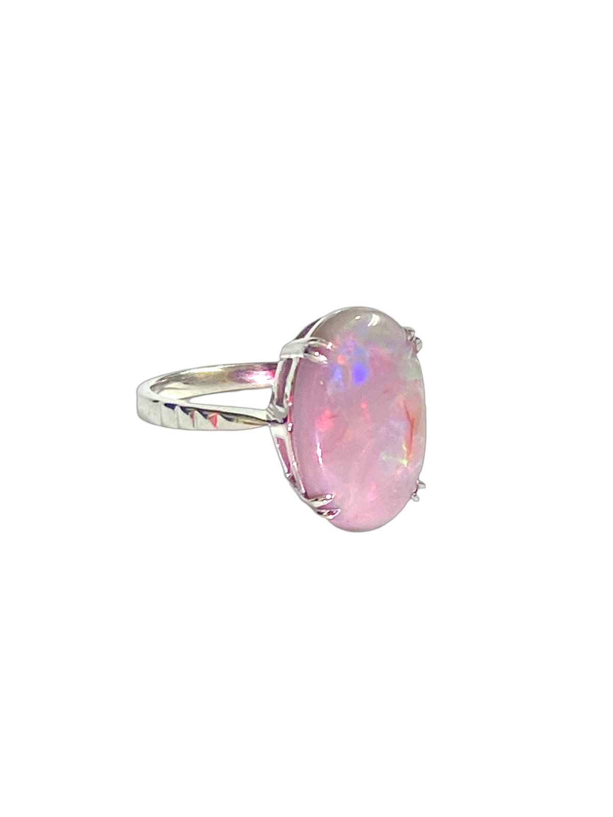 9ct White Gold Solid Black Opal Ring