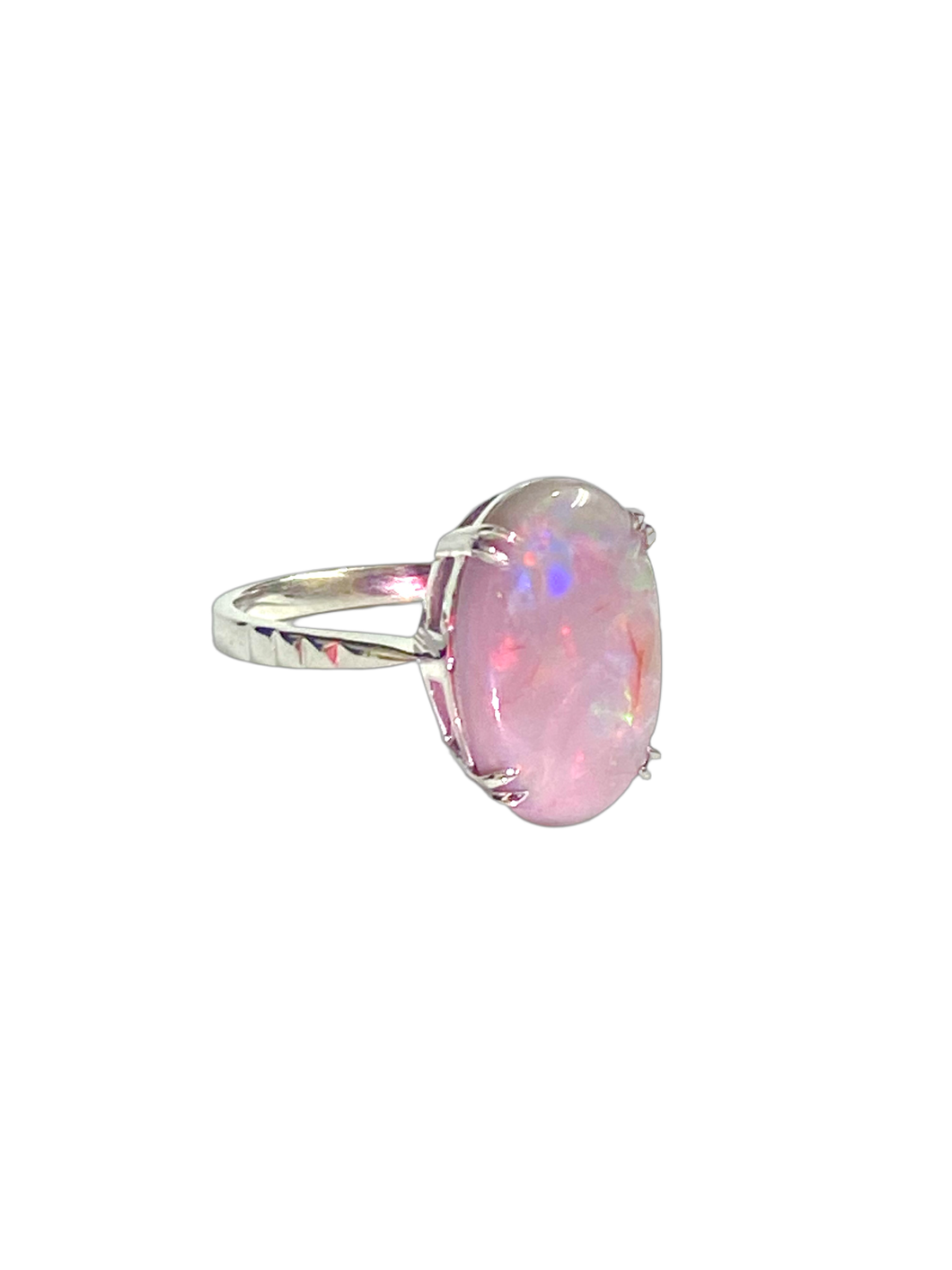 9ct White Gold Solid Black Opal Ring