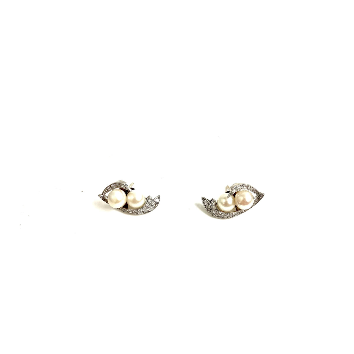 Antique White Gold Cultured Pearl and Diamond Earrings