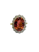 5.94ct Pink Tourmaline and Diamond 18ct Two Tone Gold Cocktail Ring