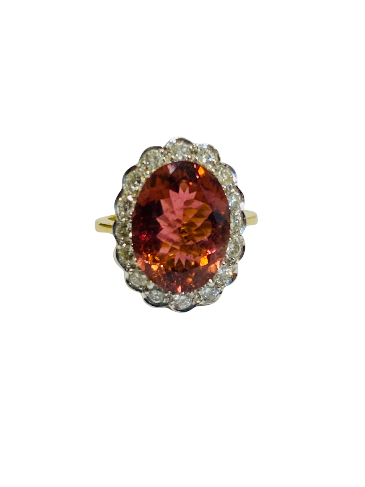 5.94ct Pink Tourmaline and Diamond 18ct Two Tone Gold Cocktail Ring