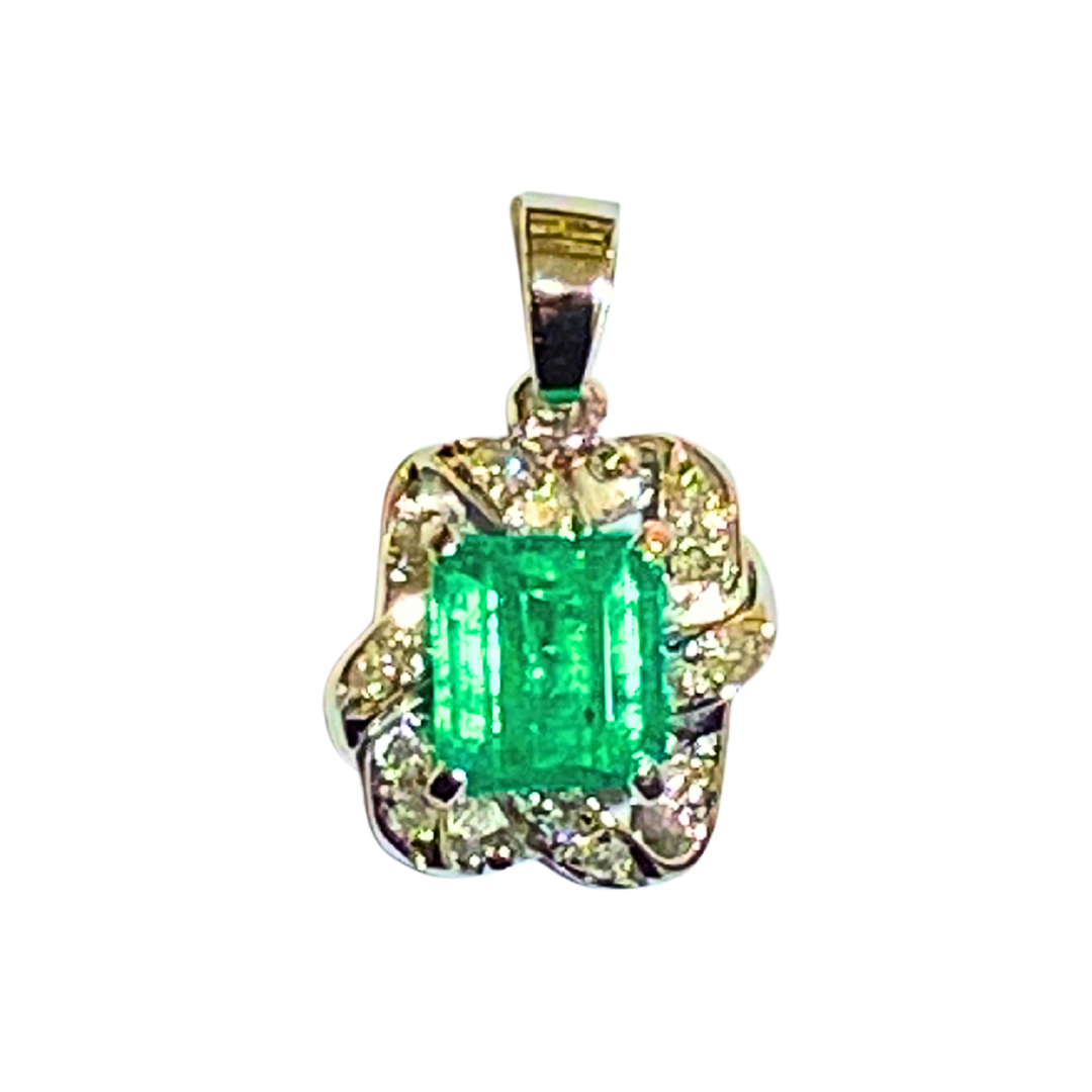 Emerald and Diamond Platinum Pendant