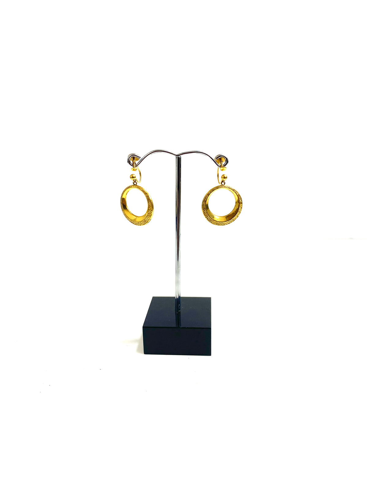 Vintage 9ct Yellow Gold Engraved Hoop Screw On Earrings