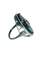 Sapphire Onyx and Diamond Ring in Sterling Silver