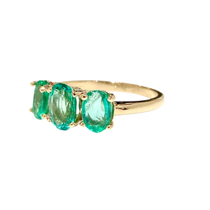 9ct Yellow Gold Natural Emerald Trilogy Ring