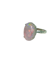 9ct White Gold Solid Black Opal Ring