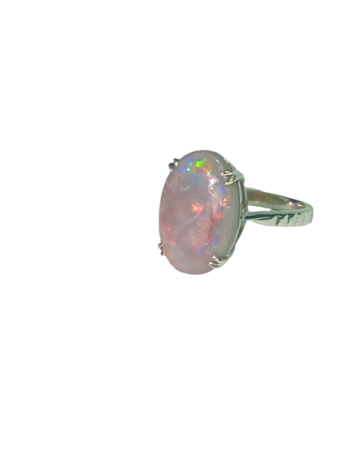 9ct White Gold Solid Black Opal Ring