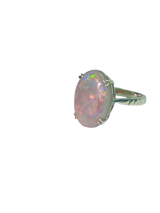 9ct White Gold Solid Black Opal Ring