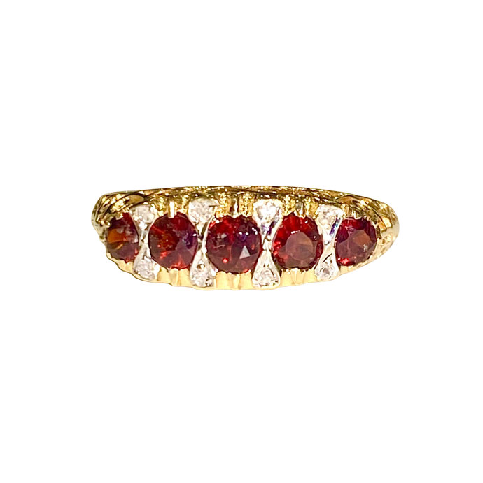 9ct Yellow Gold Garnet and Diamond Bridge Ring