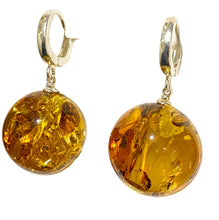 Sterling Silver Amber Sphere Drop Earrings – 20mm Diameter, 40mm Drop