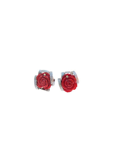 Vintage Sterling Silver Carved Coral Studs