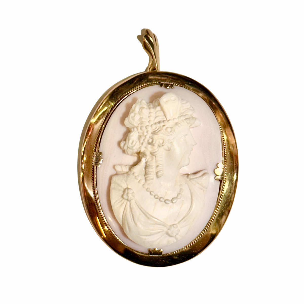 Antique Carved Pink Conch Shell Cameo Pendant