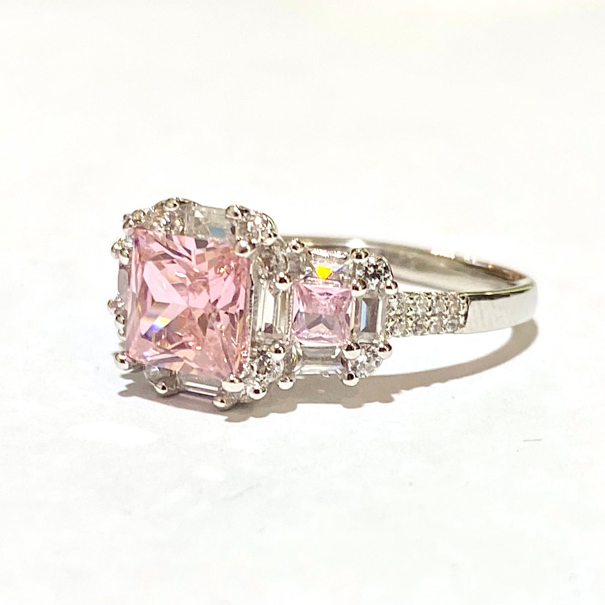Sterling Silver Pink CZ Princess Ring