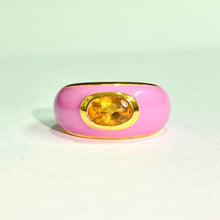 Sterling Silver Gold Plate Pink Enamel Citrine Ring