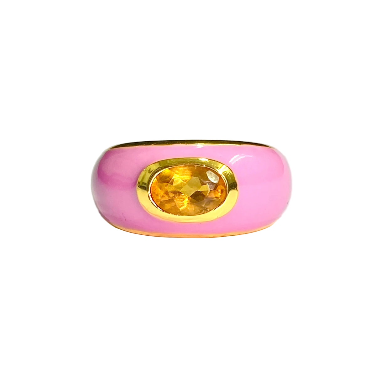Sterling Silver Gold Plate Pink Enamel Citrine Ring