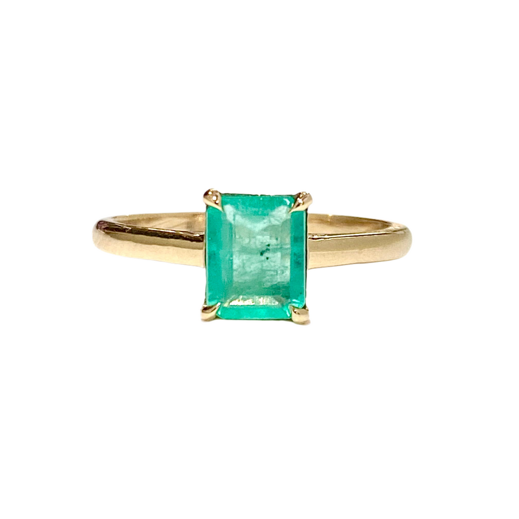 9ct Yellow Gold Natural Emerald Solitaire Ring