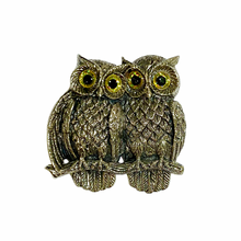 Sterling Silver Enamel Twin Owl Brooch